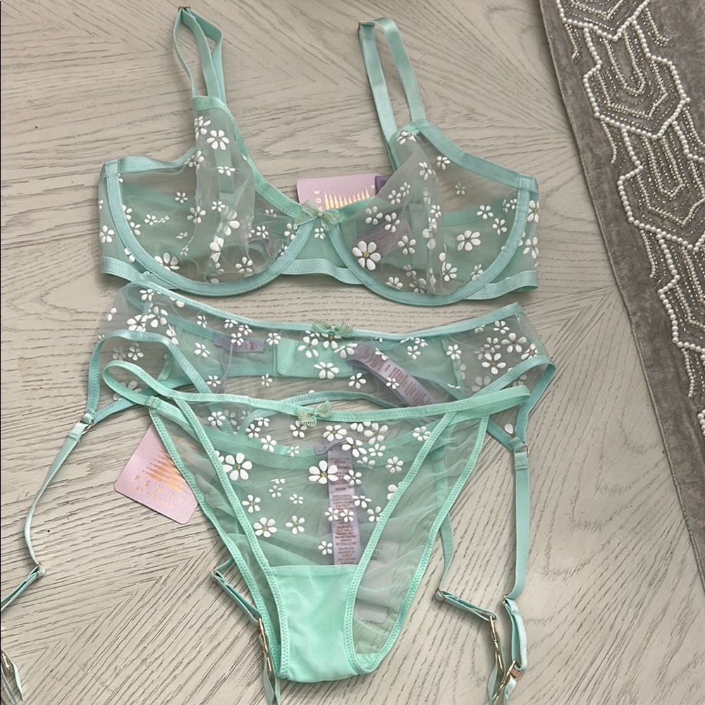 FENTY By RIHANNA Mint Green Floral Lingerie Set - Picture 2 of 10